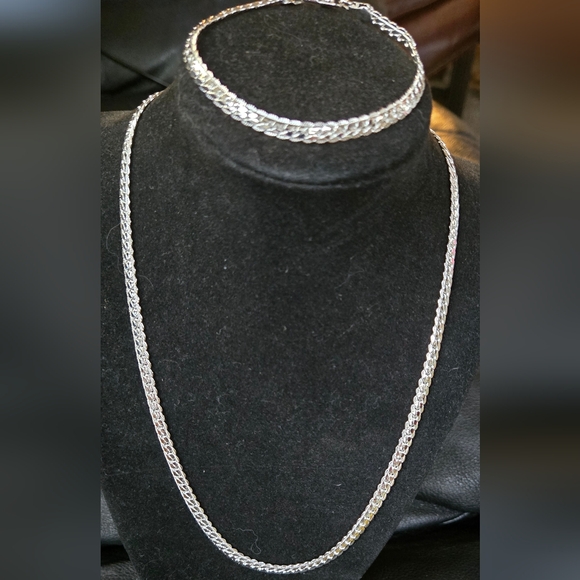 Sterling 925 silver mens "S" etched necklace & bracelet set NEW 20" x 20cm 8" - Picture 5 of 9